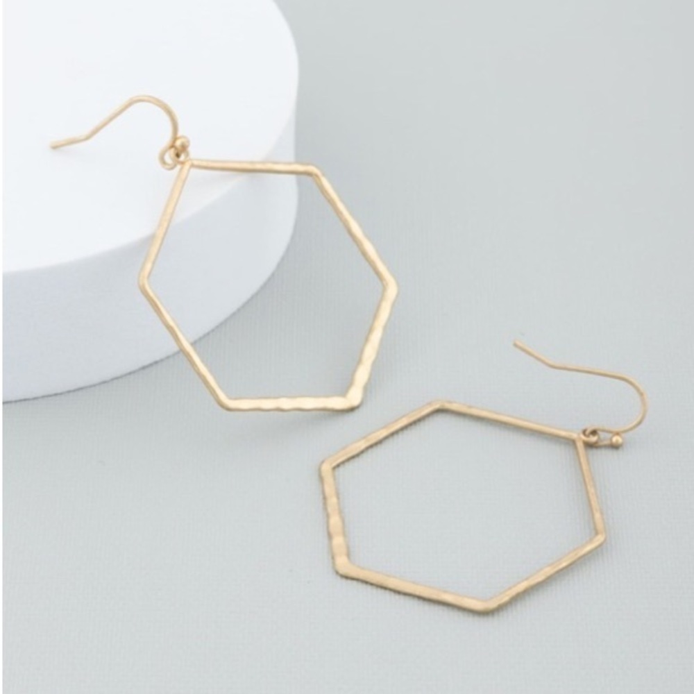 Gold Geometric Shaped Cut Out Slant Earrings
